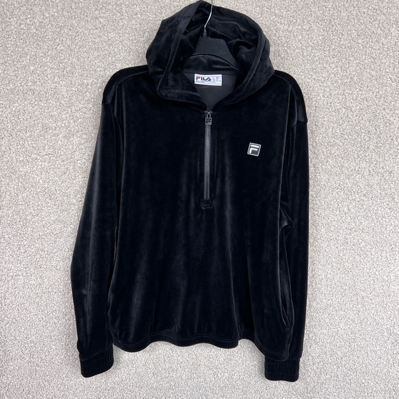 FILA Midnight Black Velour Silky Soft Hoodie with side pockets XXL - Picture 1 of 9
